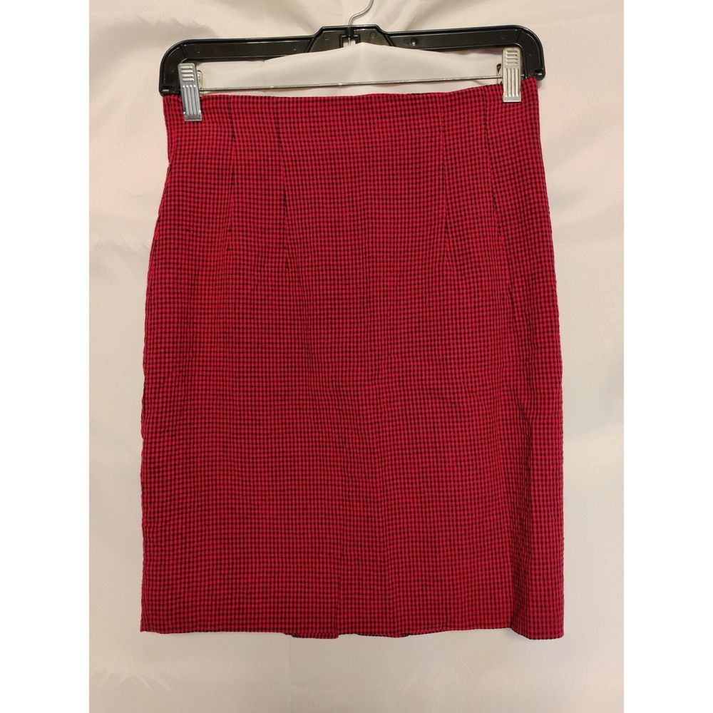 Vintage Ann Taylor Womens sz 26 Black Pink Checkered Short Pencil Skirt